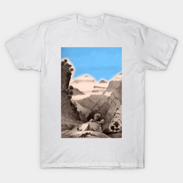 Landscape with blue sky and mountains. T-Shirt by Marccelus